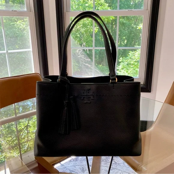 Tory Burch Black McGraw Tote Bag with Tassels - Picture 7 of 11